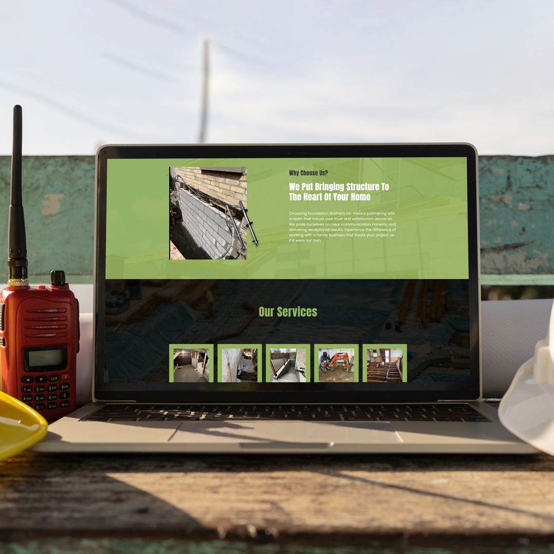 Foundation Brothers services section shown on a laptop