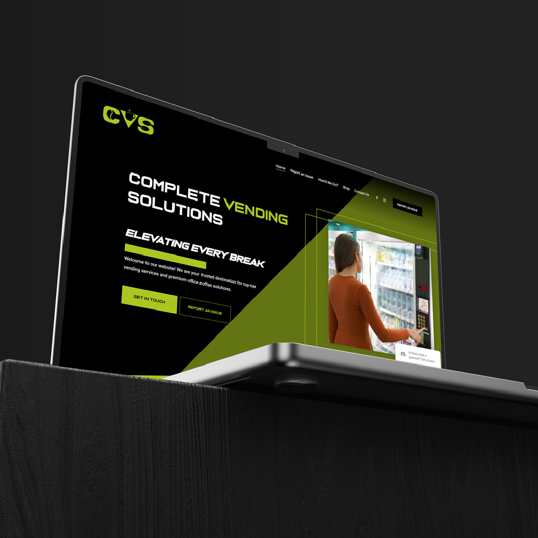 Close view of the Complete Vending Solutions website hero section