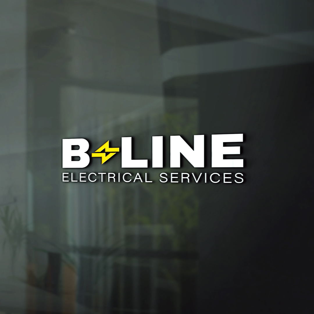 B-Line Electrical logo presented against a dark architectural window