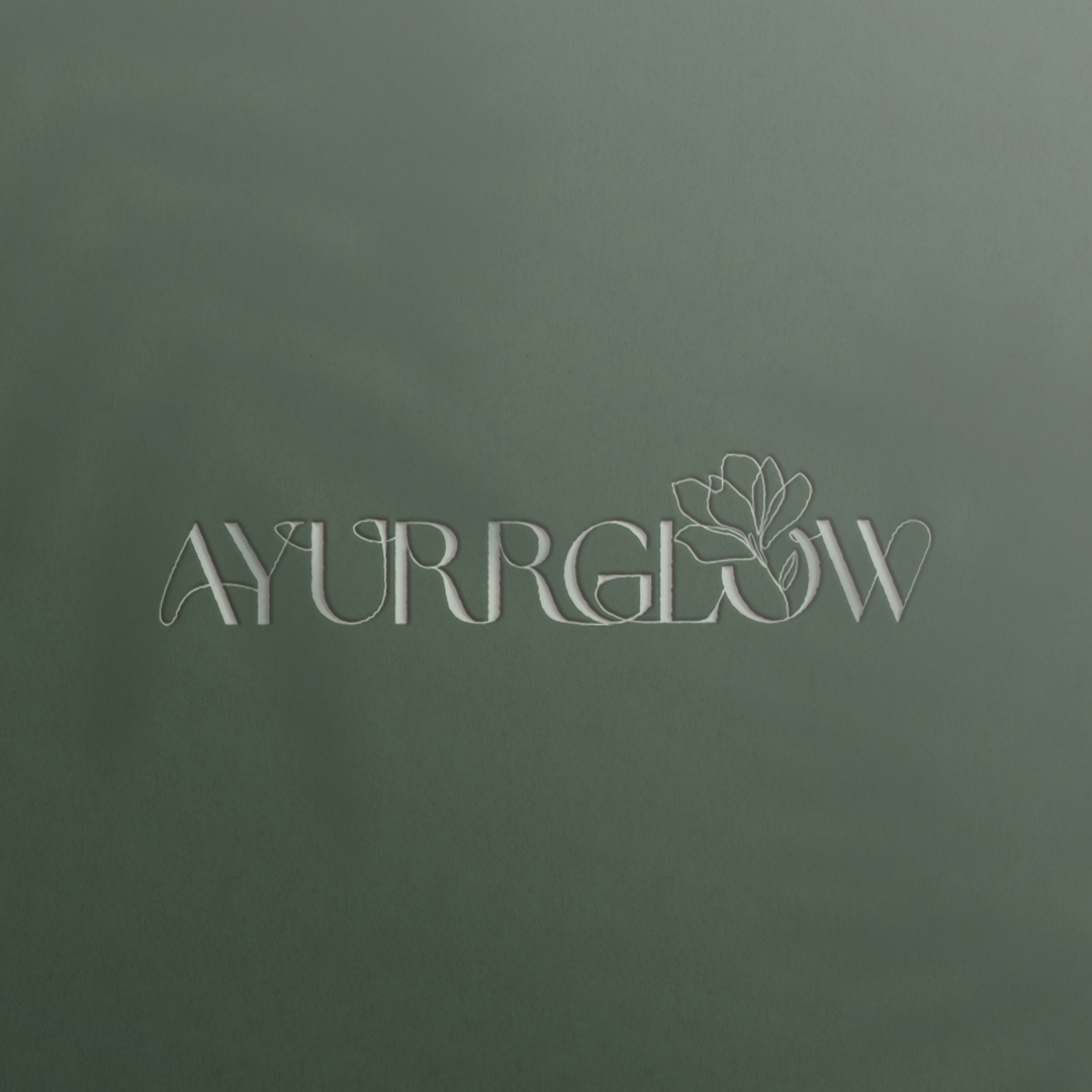 AyurGlow wordmark on a muted green background