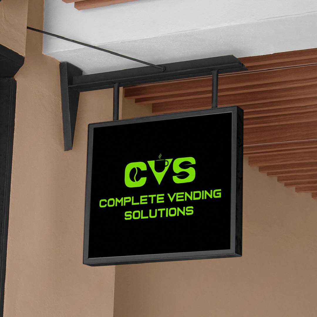 Complete Vending Solutions logo on a hanging exterior sign